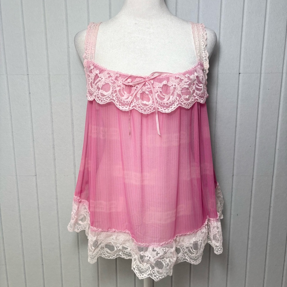 Diesel Vintage Rare Pink Lace-Trimmed Chemise Diesel Logo Size M